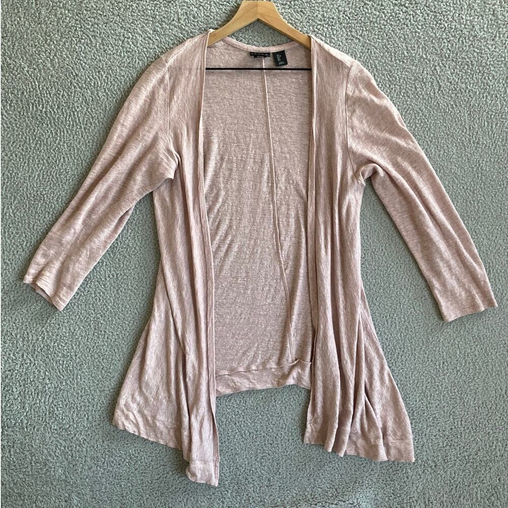 Tahari Cardigan Large Linen Asymmetric High Low Light Pink Modern Beach Luxury